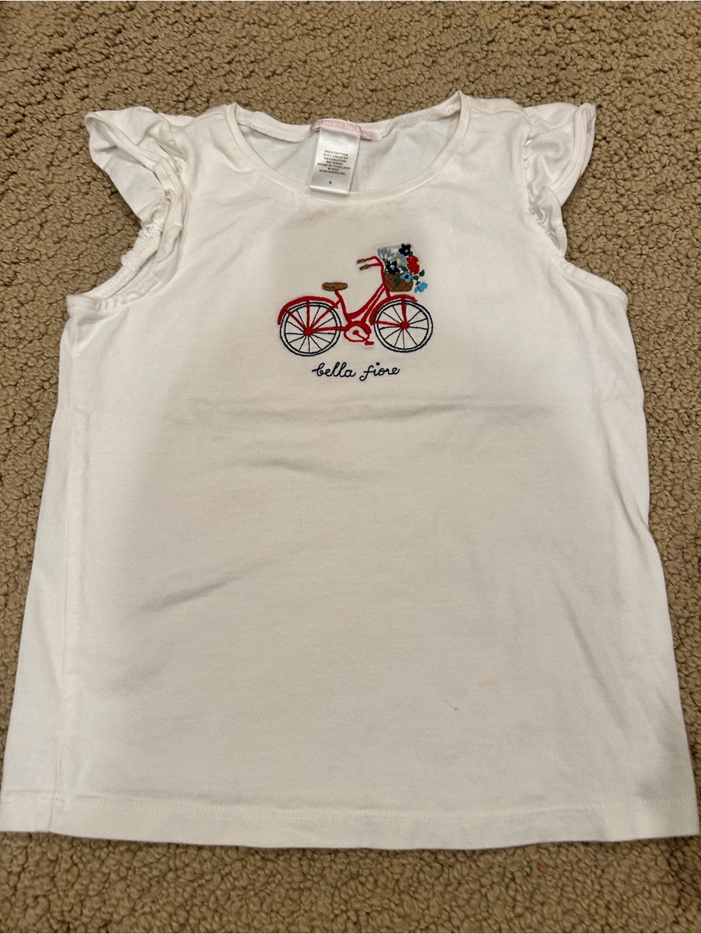 Jamie & Jack Girls' White Embroidered Bicycle sleeveless Tee size
